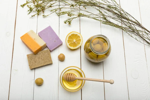 Homemade soap with olives — Stock Photo, Image