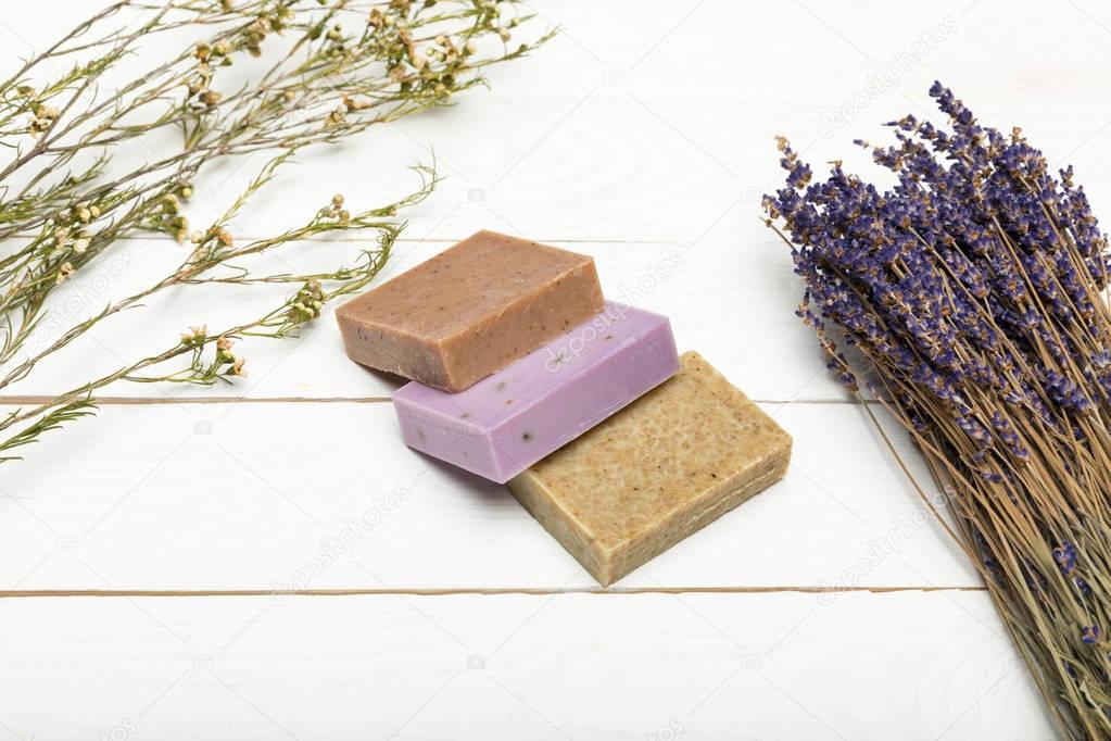 Homemade soap with dried lavender