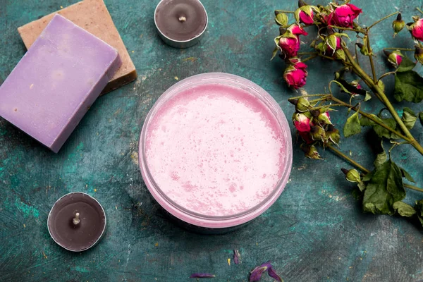 Homemade soap with dried flowers — Stock Photo, Image