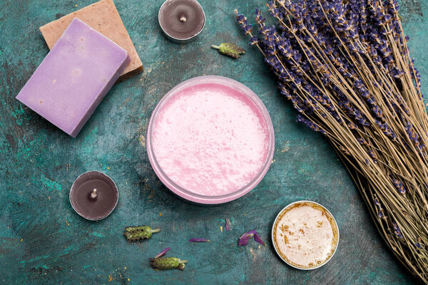 Homemade soap with dried lavender