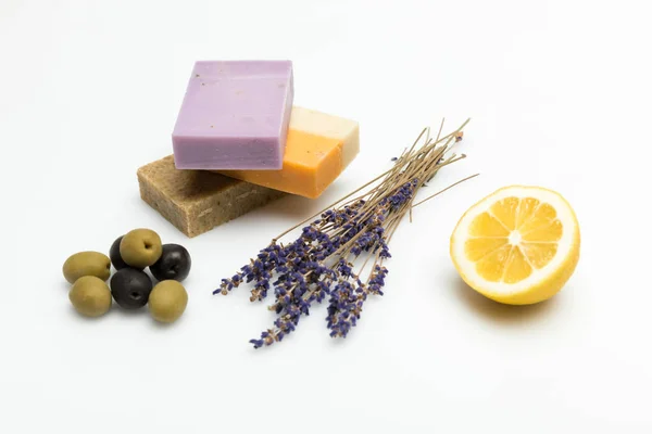 Homemade soap with dried lavender