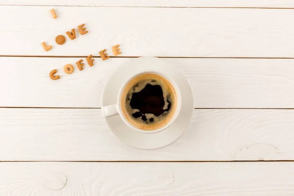 Tazza di caffè vapore e lettering — Foto stock