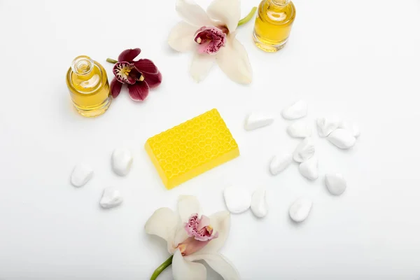 Honey soap with orchids and oil — Stock Photo