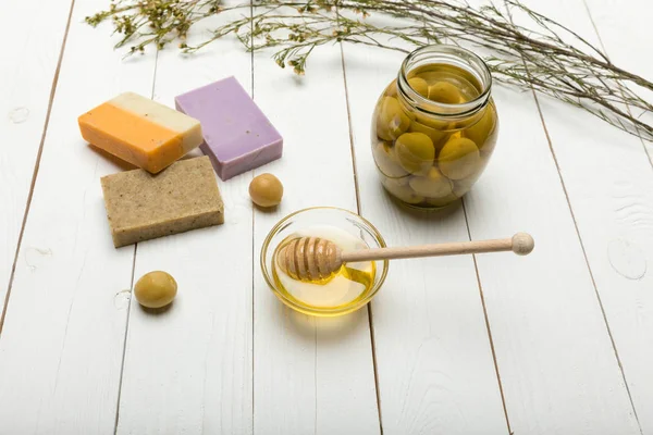 Homemade soap with olives — Stock Photo