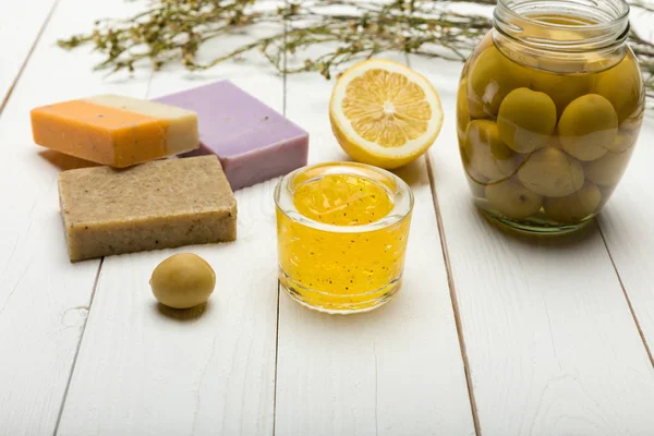 Homemade soap with olives — Stock Photo