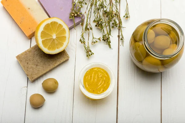 Homemade soap with olives — Stock Photo