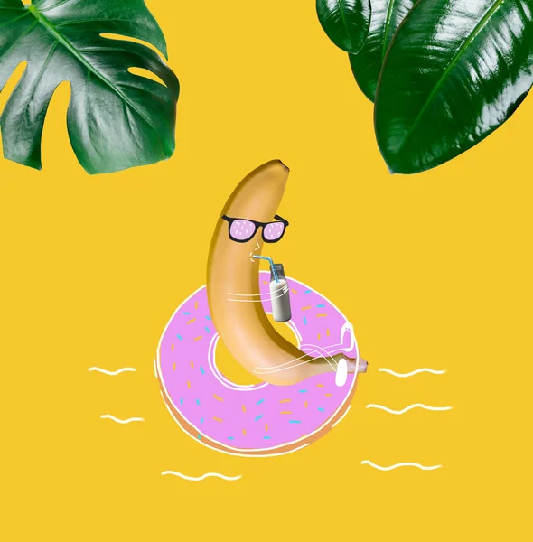 Banana having cocktail — Stock Photo