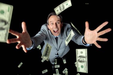 businessman catching dollars clipart