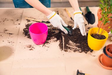 kürek, Çiçeklik, toprak ve bitki kadınla kırpılmış görünümü tablo