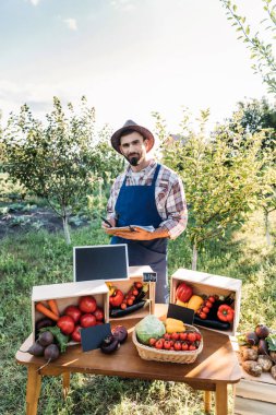 farmer selling vegetables at market  clipart