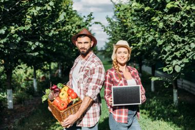 farmers with harvest and chalkboard clipart