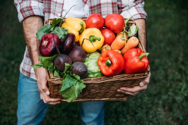 farmer holding basket with vegetables clipart