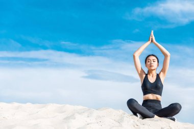 woman meditating with namaste mudra  clipart