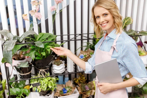Çiçekçi Çiçek dükkanında dijital tablet ile