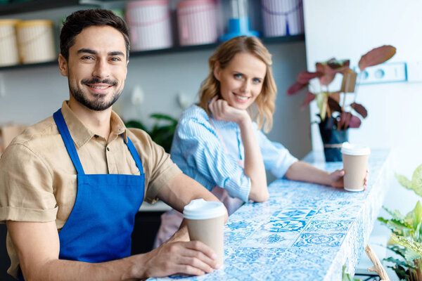 young workers drinking coffee