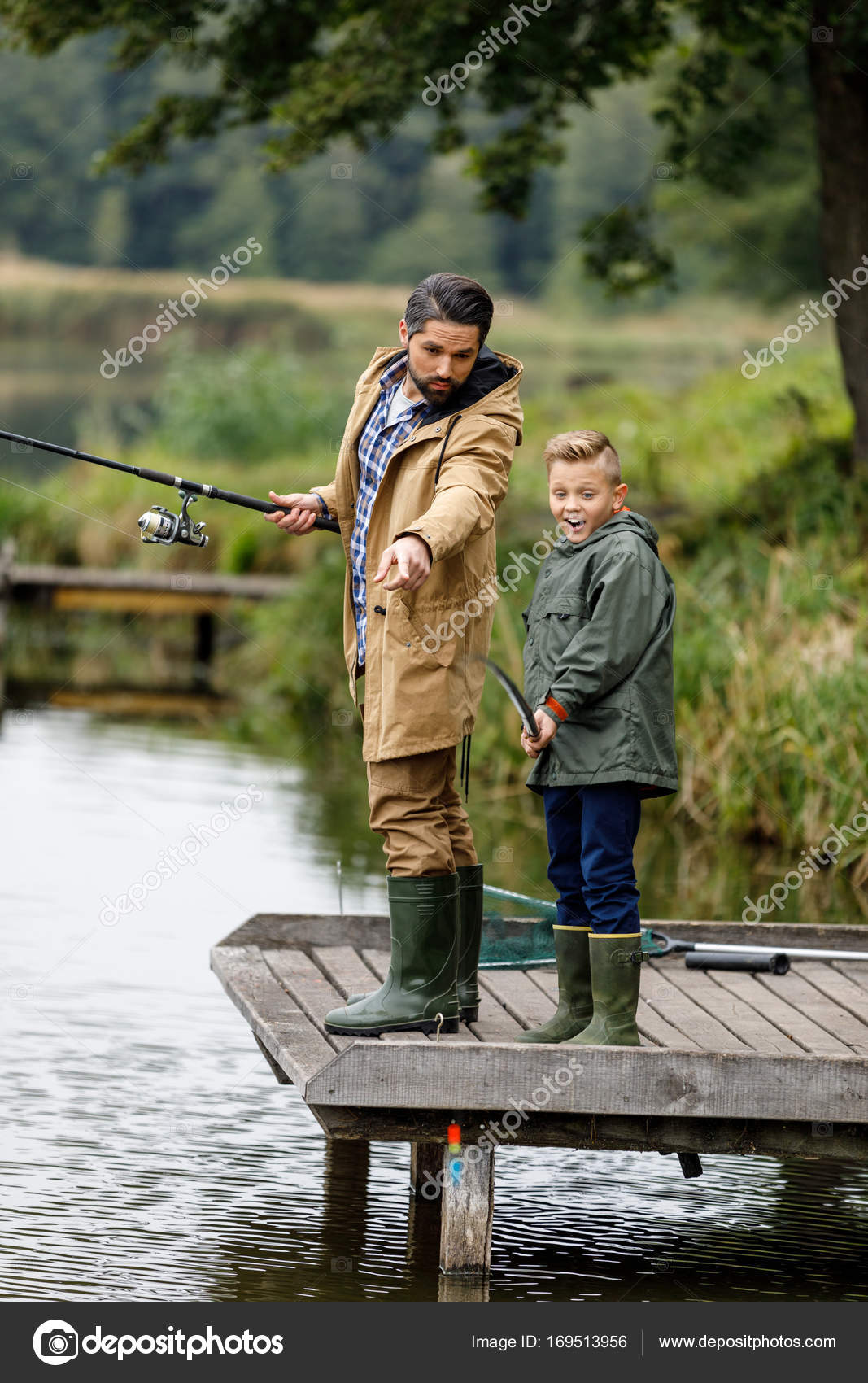 Father and son fishing on lake — Stock Photo © SashaKhalabuzar