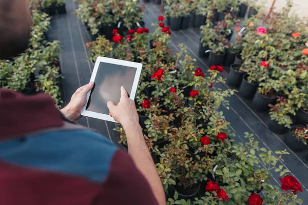 Giardiniere utilizzando tablet digitale — Foto stock