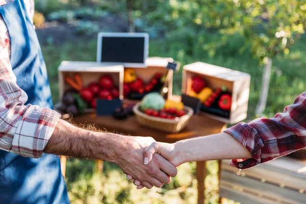 Bauern geben sich auf dem Markt die Hand — Stockfoto