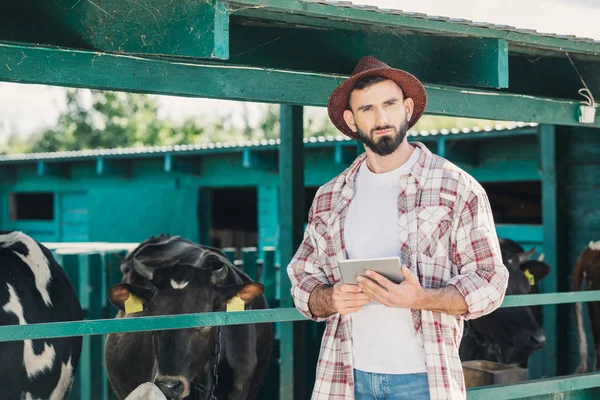 Agricoltore che utilizza tablet digitale — Foto stock