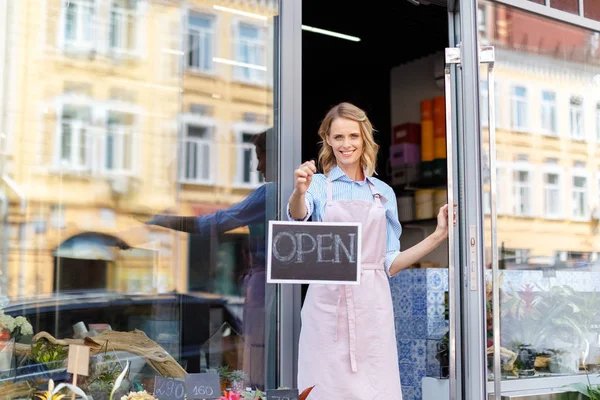Florist with open sign — Stock Photo