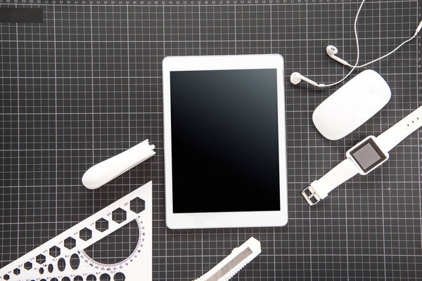 Digital tablet and office supplies 