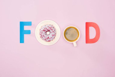 Food sign with donuts and cup of coffee  clipart