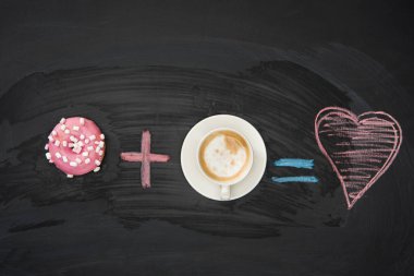 Food composition with donut and cup of coffee clipart