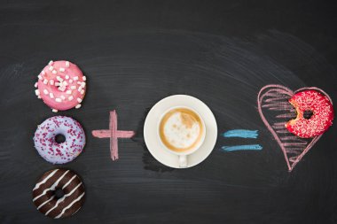 Food composition with donuts and cup of coffee clipart