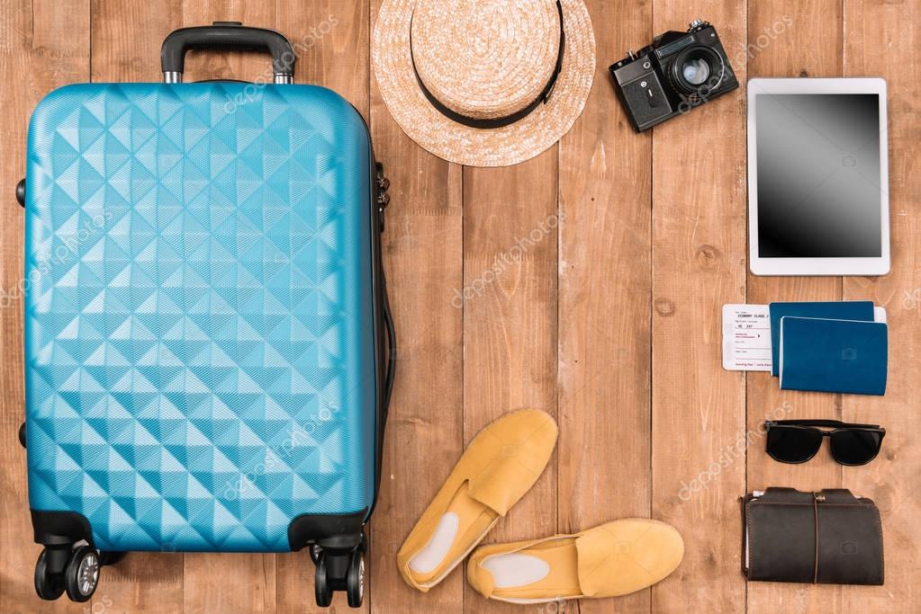 Background with travel accessories