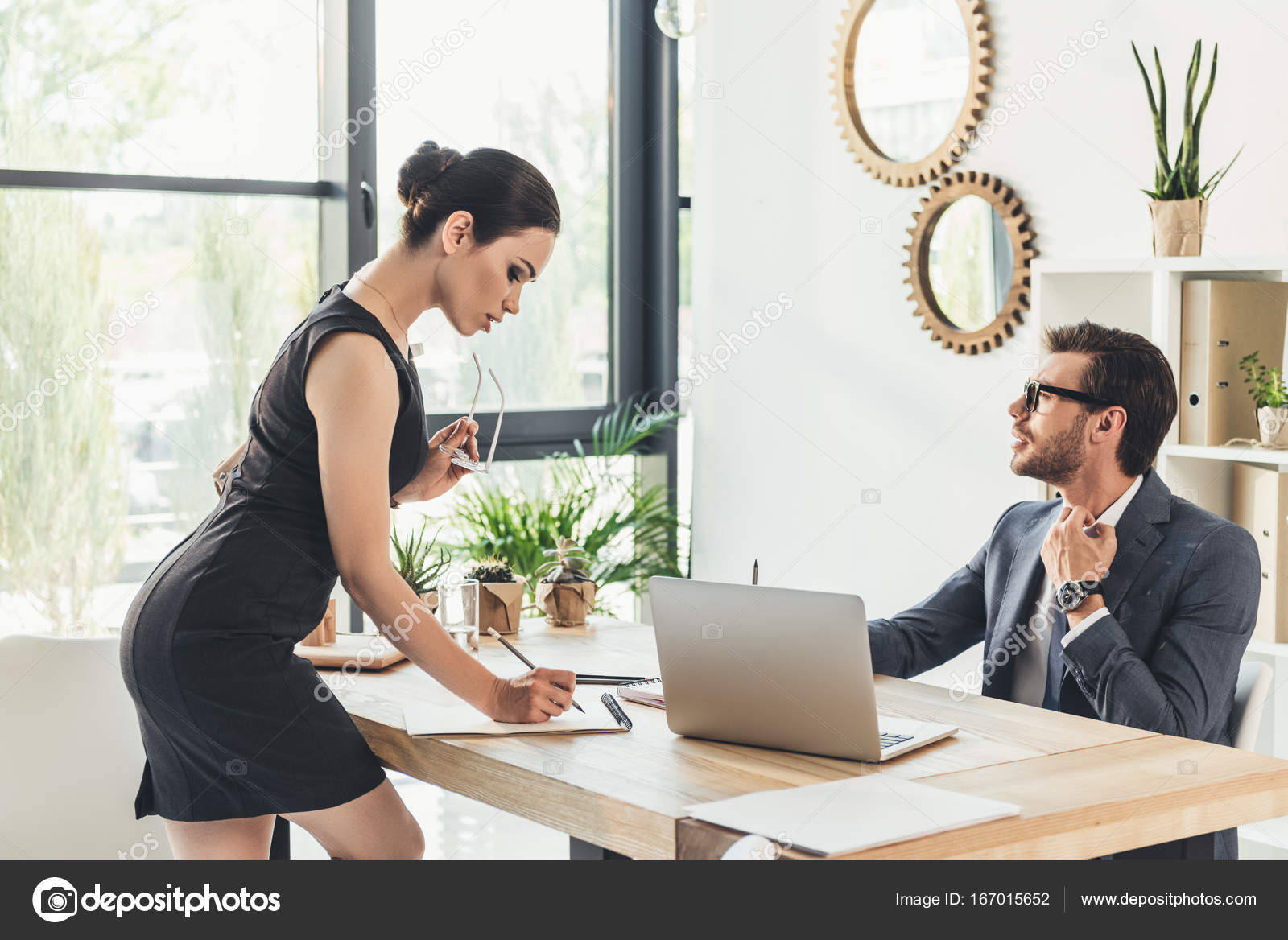 Secretary Bent Over Her Desk Telegraph