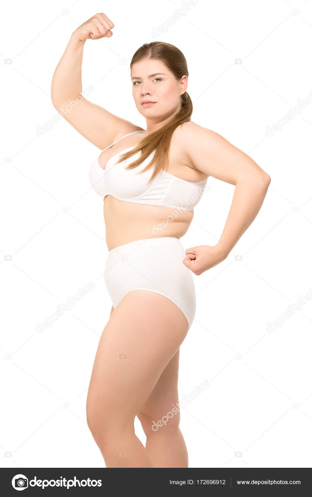 Overweight woman in white underwear Stock Photo by ©DimaBaranow 172696912