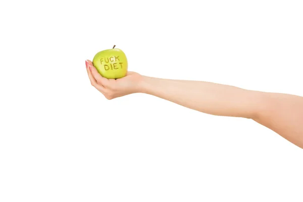 Apple with fuck diet words — Stock Photo, Image