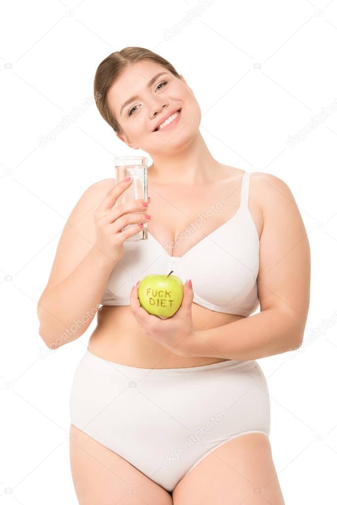 woman with water and apple