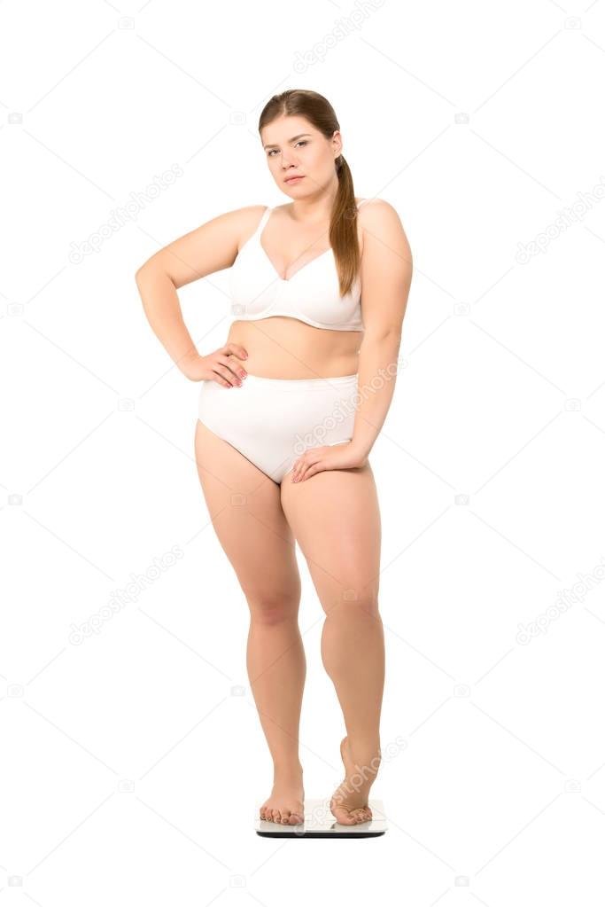 overweight woman on scales