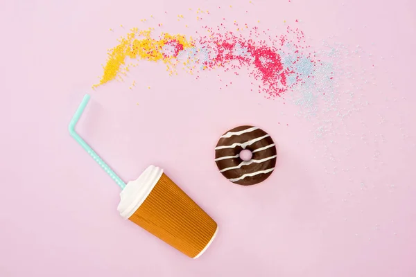 Coffee to go and donut — Stock Photo