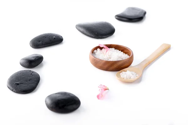 Sea salt and spa stones — Stock Photo