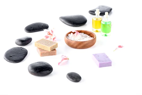 Sea salt and spa stones — Stock Photo