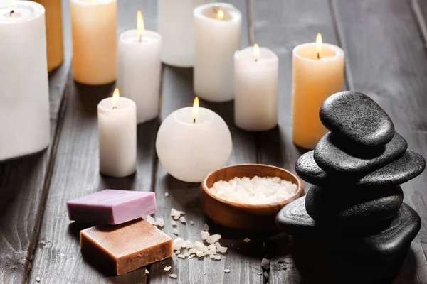 Spa stones and candles — Stock Photo