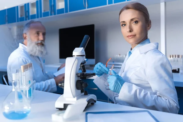 Cientistas que trabalham em laboratório — Fotografia de Stock