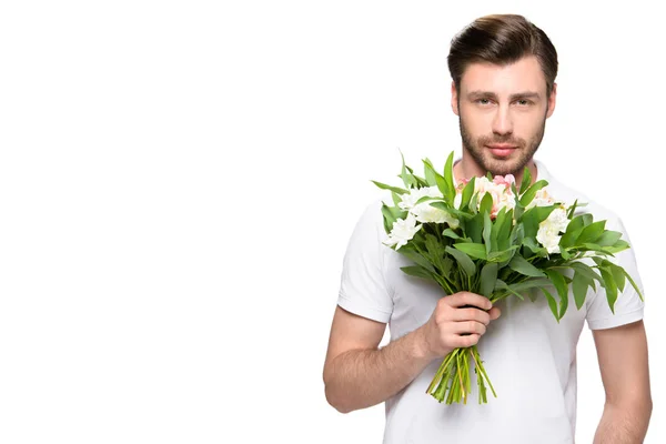 Man with bouquet of flowers — Stock Photo