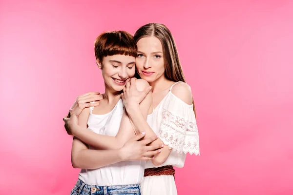 Happy lesbian couple embracing — Stock Photo