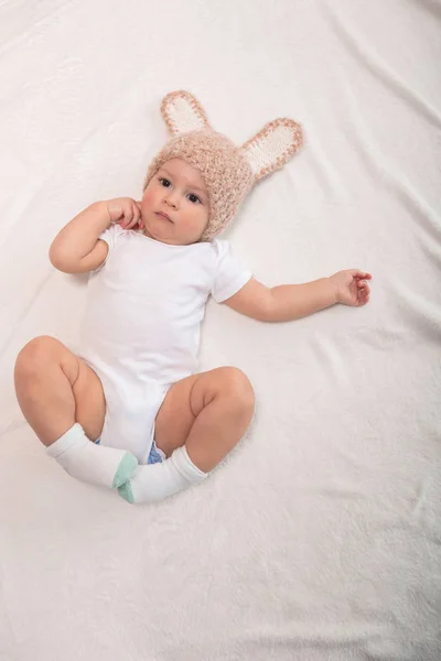 Baby boy in funny hat — Stock Photo, Image