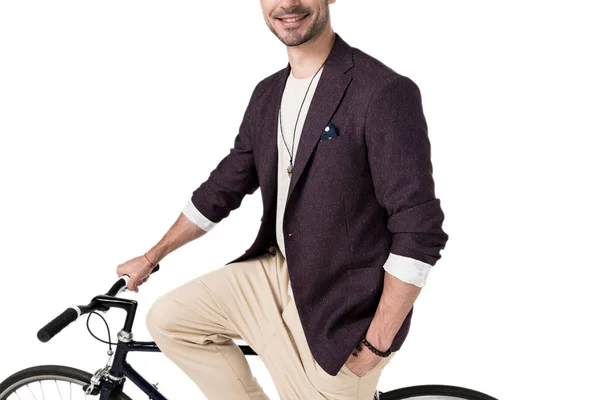 Stylish young man with bicycle — Free Stock Photo