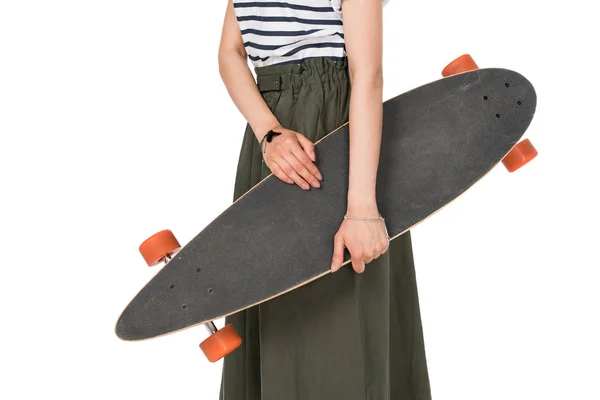 Hipster girl with skateboard — Free Stock Photo