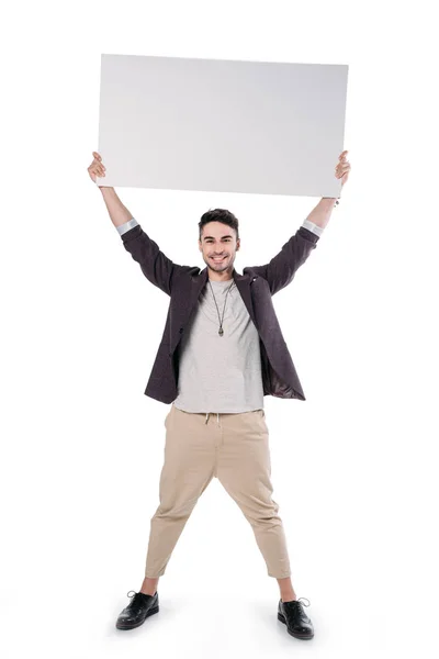 Caucasian man holding blank board — Stock Photo, Image