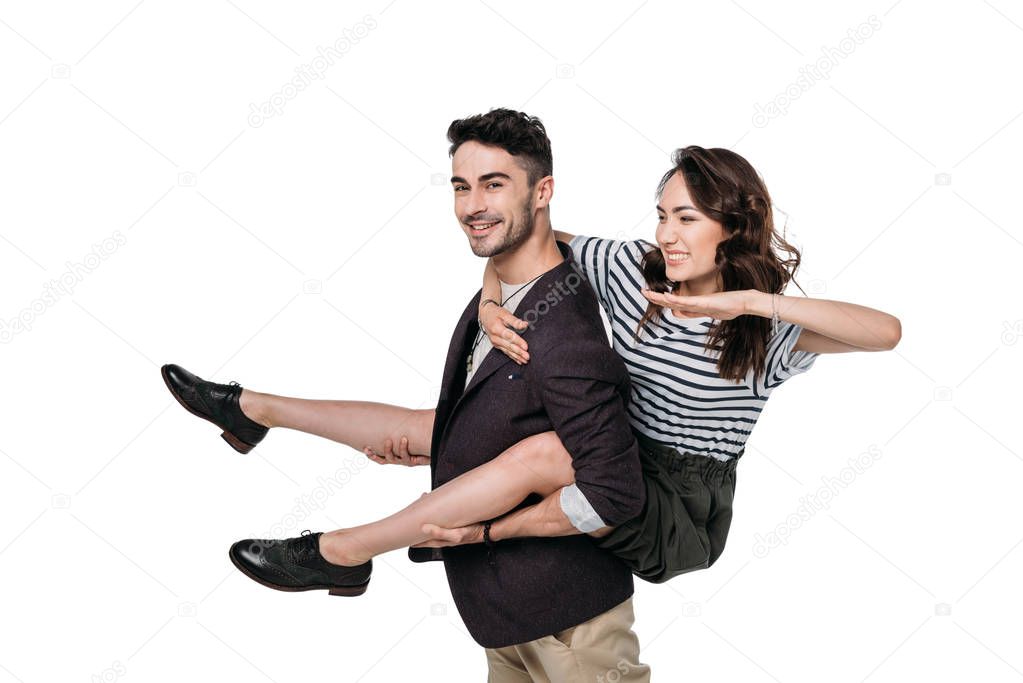 young casual couple fooling around