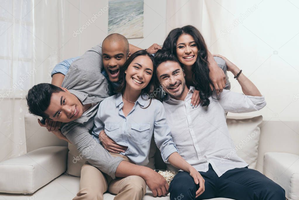 young cheerful multiethnic friends