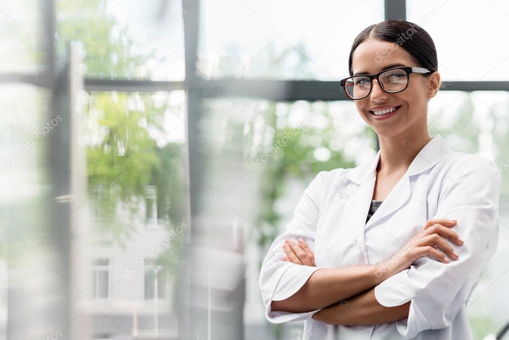 Beautiful scientist in eyeglasses