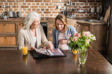 pregnant woman and her mother on kitchen clipart