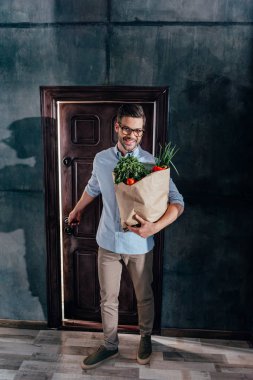 man arrived from grocery store clipart